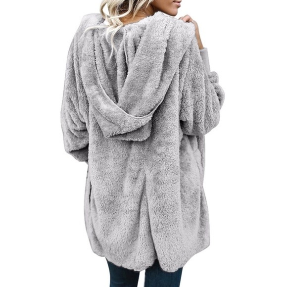 RESTOCKED Gray Fuzzy Hooded Cardigan - Picture 3 of 6